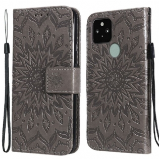 Læder Cover Google Pixel 5 Solblomst