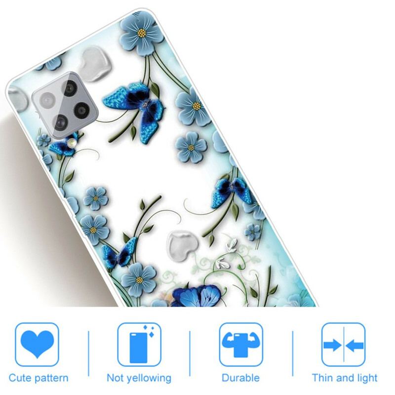 Cover Samsung Galaxy A42 5G Sømløse Retro Sommerfugle Og Blomster