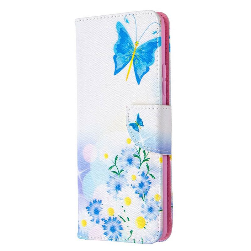 Flip Cover Samsung Galaxy A42 5G Malede Sommerfugle Og Blomster