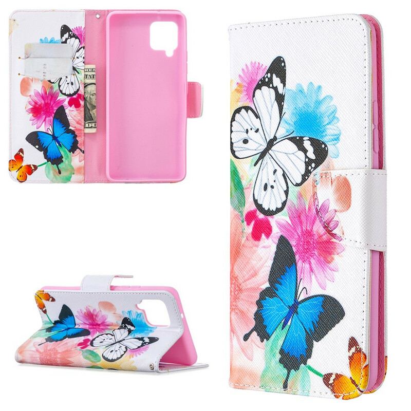 Flip Cover Samsung Galaxy A42 5G Malede Sommerfugle Og Blomster