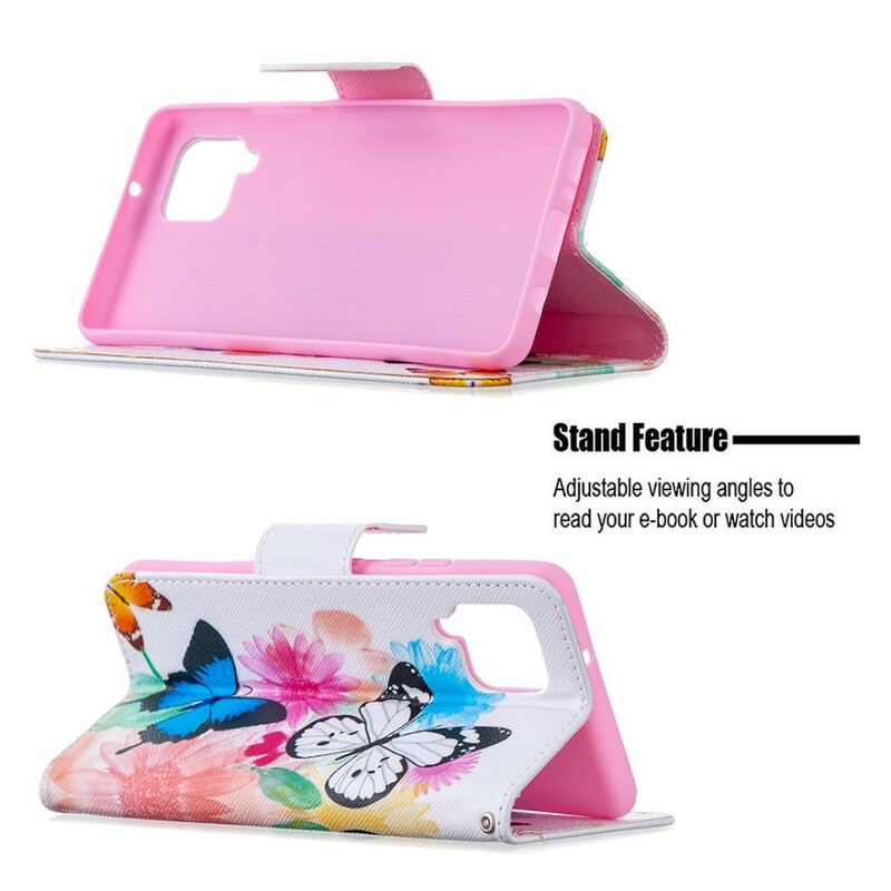 Flip Cover Samsung Galaxy A42 5G Malede Sommerfugle Og Blomster