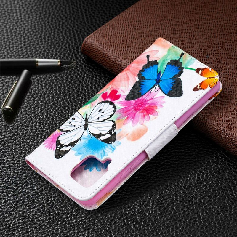 Flip Cover Samsung Galaxy A42 5G Malede Sommerfugle Og Blomster