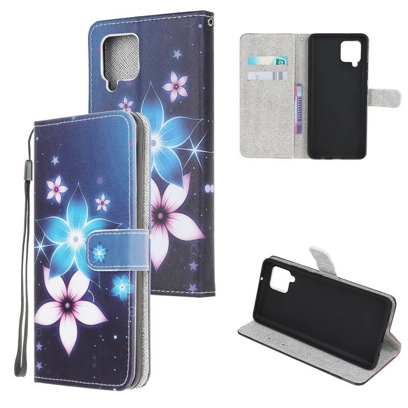 Flip Cover Samsung Galaxy A42 5G Med Snor Lunar Strap Blomster