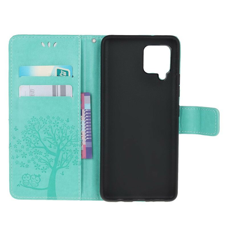 Flip Cover Samsung Galaxy A42 5G Med Snor Thong Træ Og Ugler