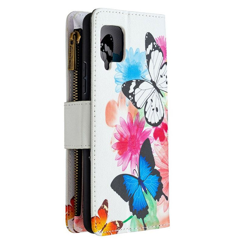 Flip Cover Samsung Galaxy A42 5G Sommerfugle Lynlåslomme