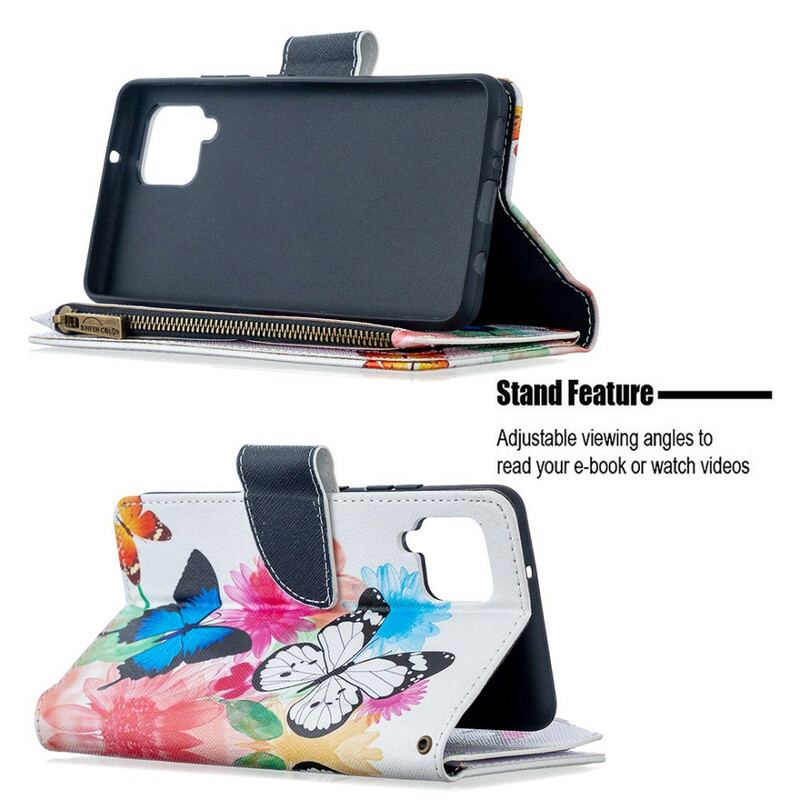 Flip Cover Samsung Galaxy A42 5G Sommerfugle Lynlåslomme