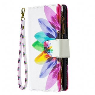 Læder Cover Samsung Galaxy A42 5G Blomsterlomme Med Lynlås