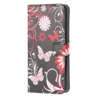 Læder Cover Samsung Galaxy A42 5G Sommerfugle Og Blomster