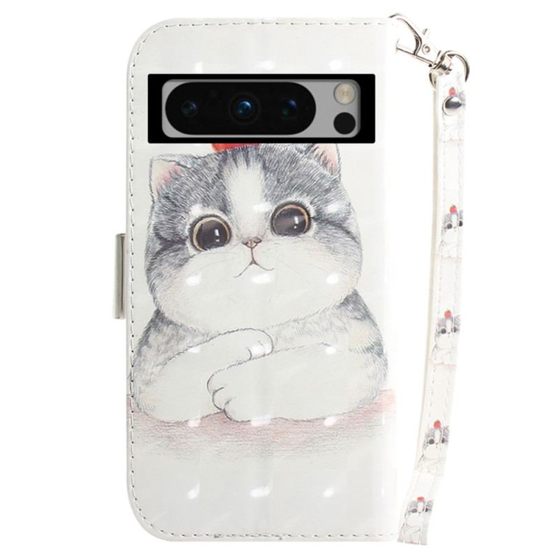 Læder Cover Google Pixel 8 Pro Grafisk Kat Med Snor