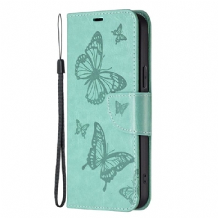 Flip Cover Xiaomi 13 Pro Med Snor Sommerfugle Trykt Strappy
