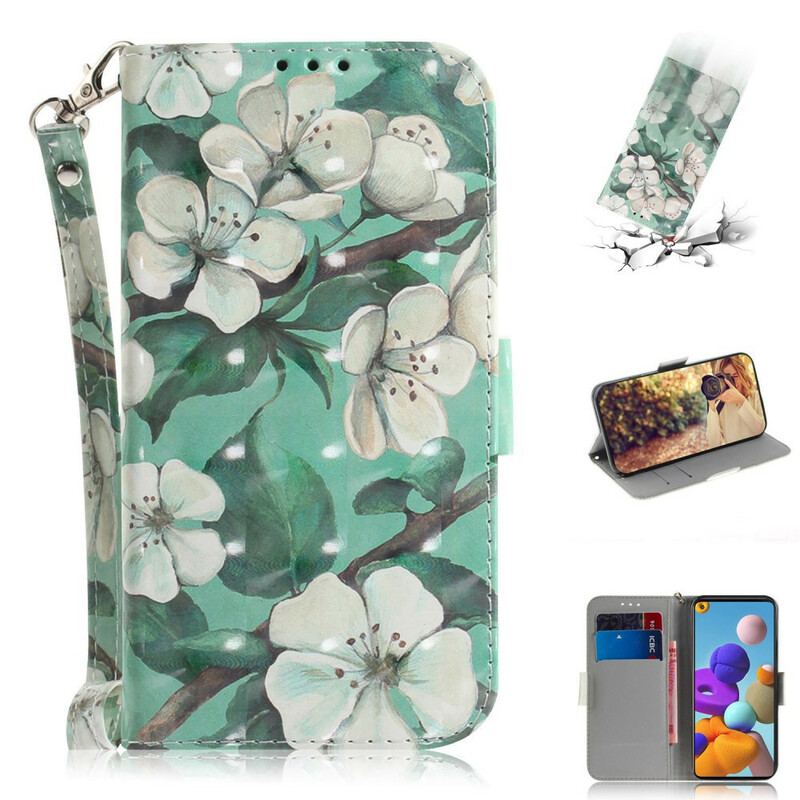 Flip Cover Samsung Galaxy A21s Med Snor Rem Blomstertræ