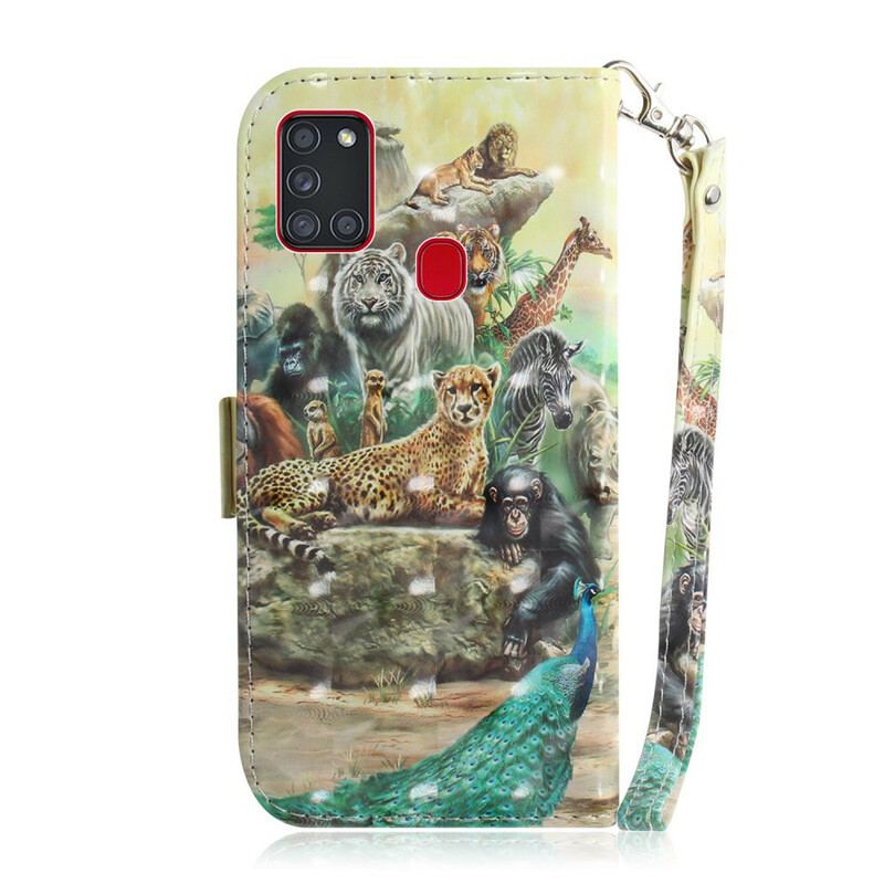Flip Cover Samsung Galaxy A21s Med Snor Thong Safari Dyr