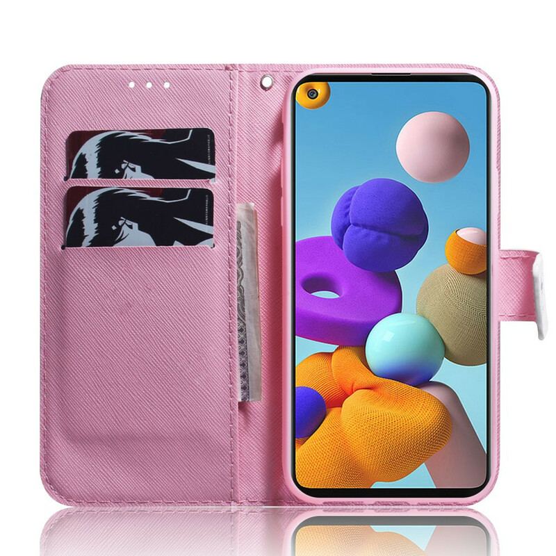 Læder Cover Samsung Galaxy A21s Blomst Støvet Pink