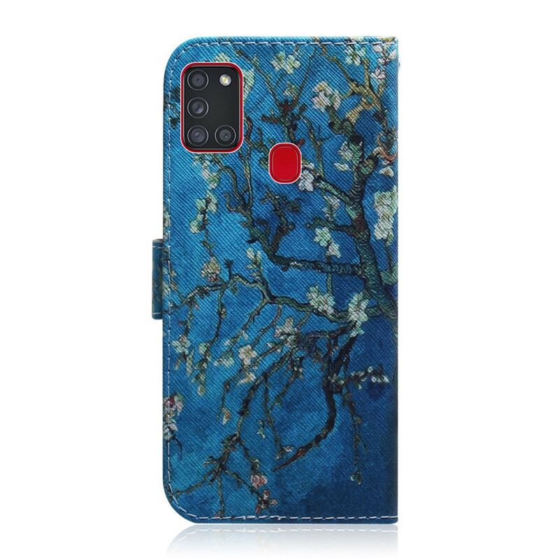 Læder Cover Samsung Galaxy A21s Blomstrende Trægren