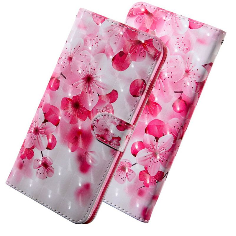 Læder Cover Samsung Galaxy A21s Lyserøde Blomster