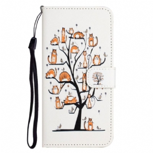 Flip Cover iPhone 14 Plus Med Snor Sjove Strammekatte