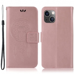 Flip Cover iPhone 14 Plus Med Snor Ugledrømmefanger Med Rem