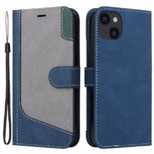 Flip Cover iPhone 14 Plus Trefarvet Med Snor