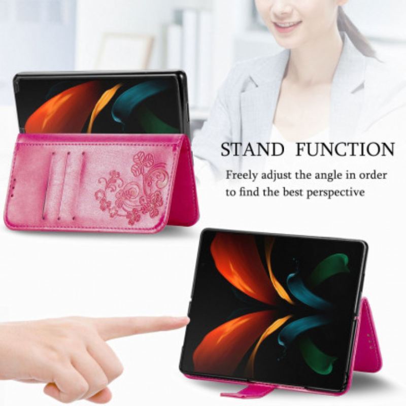 Læder Cover Samsung Galaxy Z Fold 3 5G Blomsterdesign Med Snor