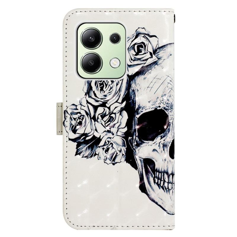 Flip Cover Til Xiaomi Redmi Note 13 4g Blomstret Skalle Med Rem