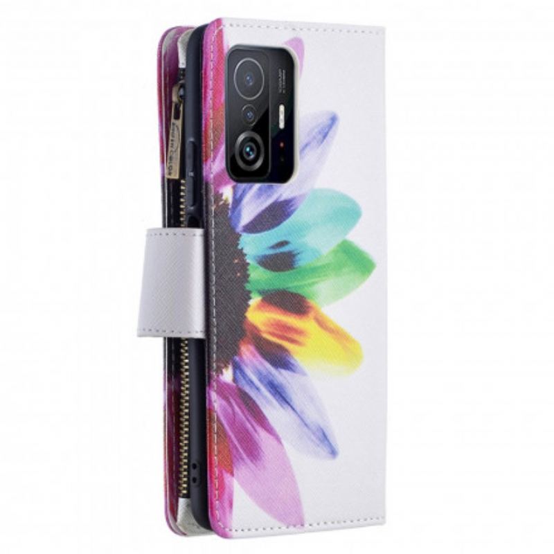 Flip Cover Xiaomi 11T / 11T Pro Blomsterlomme Med Lynlås