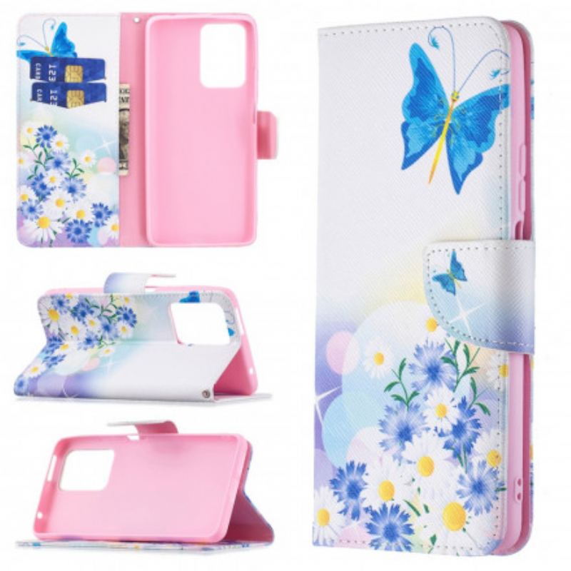 Flip Cover Xiaomi 11T / 11T Pro Malede Sommerfugle Og Blomster