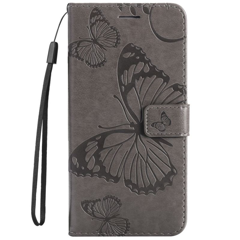 Flip Cover Xiaomi 11T / 11T Pro Med Snor Kæmpe Sommerfugle Med Rem