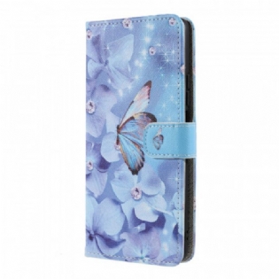 Flip Cover Xiaomi 11T / 11T Pro Med Snor Strappy Diamond Sommerfugle