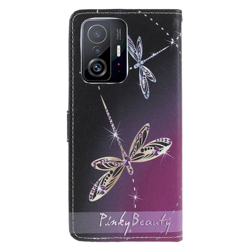 Flip Cover Xiaomi 11T / 11T Pro Med Snor Strappy Guldsmede