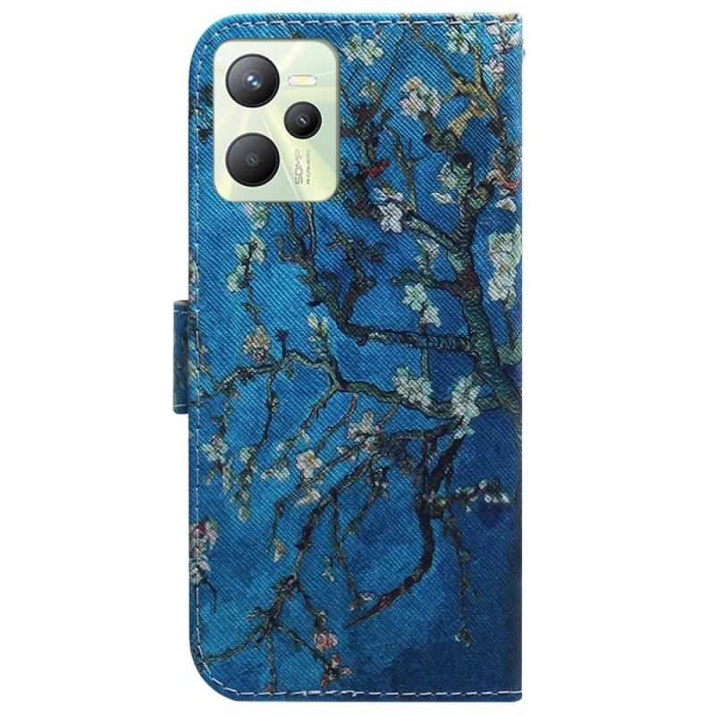 Læder Cover Realme C35 Hvidt Blomstrende Træ