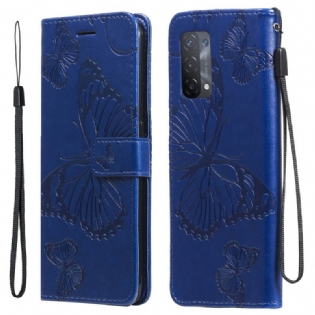 Flip Cover Oppo A74 4G Med Snor Kæmpe Sommerfugle Med Rem