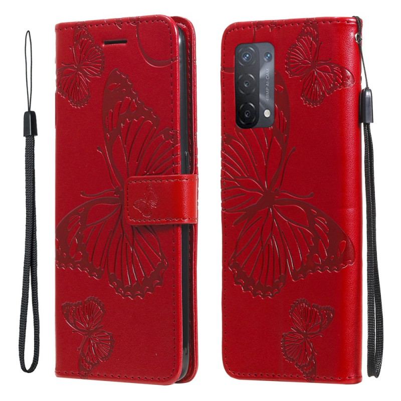 Flip Cover Oppo A74 4G Med Snor Kæmpe Sommerfugle Med Rem