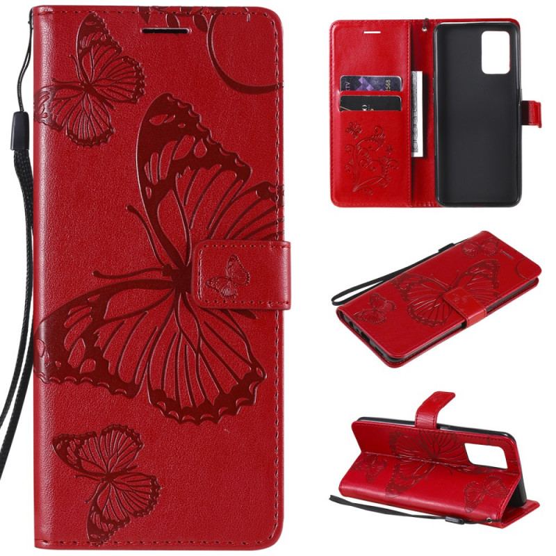Flip Cover Oppo A74 4G Med Snor Kæmpe Sommerfugle Med Rem