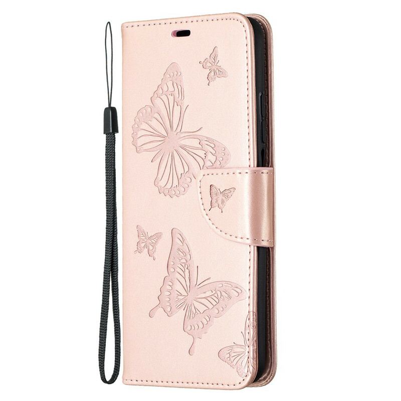 Flip Cover Xiaomi Mi 10T / 10T Pro Med Snor Sommerfugle Trykt Strappy