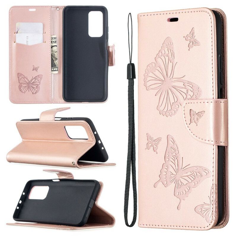 Flip Cover Xiaomi Mi 10T / 10T Pro Med Snor Sommerfugle Trykt Strappy