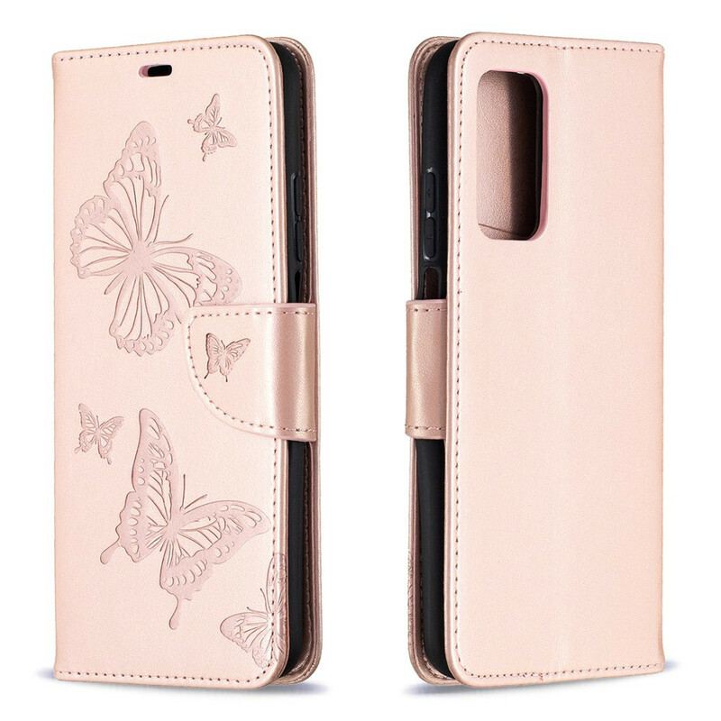 Flip Cover Xiaomi Mi 10T / 10T Pro Med Snor Sommerfugle Trykt Strappy