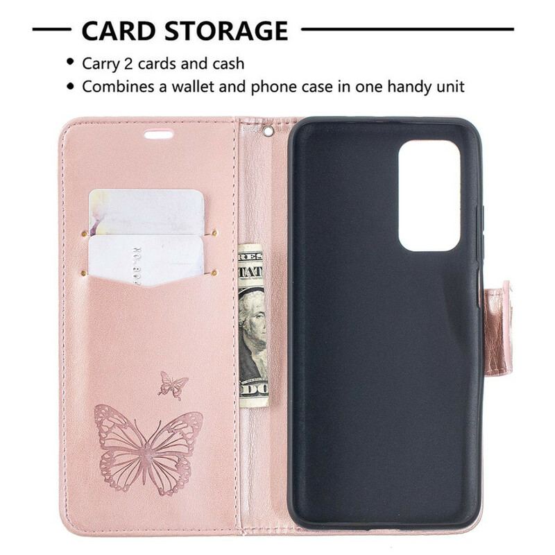 Flip Cover Xiaomi Mi 10T / 10T Pro Med Snor Sommerfugle Trykt Strappy