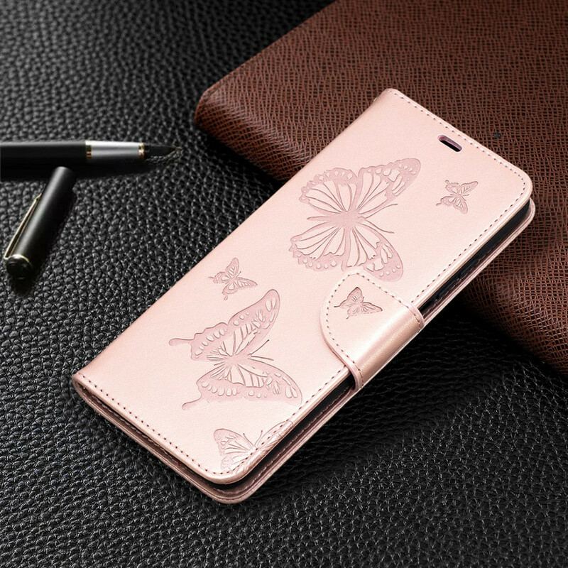 Flip Cover Xiaomi Mi 10T / 10T Pro Med Snor Sommerfugle Trykt Strappy
