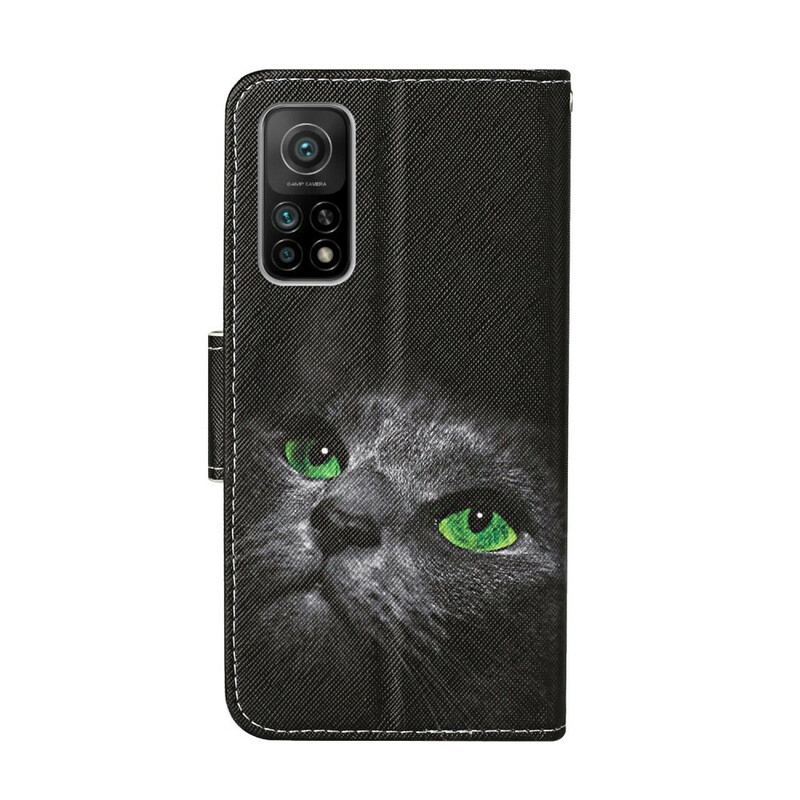 Læder Cover Xiaomi Mi 10T / 10T Pro Grønøjet Kat Med Snor