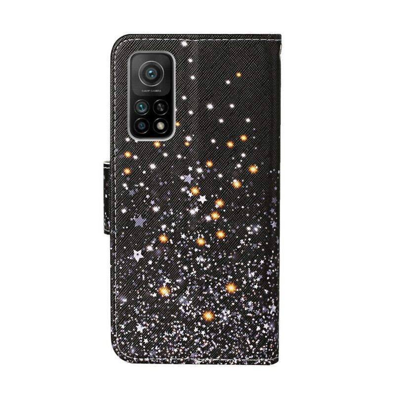 Læder Cover Xiaomi Mi 10T / 10T Pro Stjerner Og Pailletter Med Snor