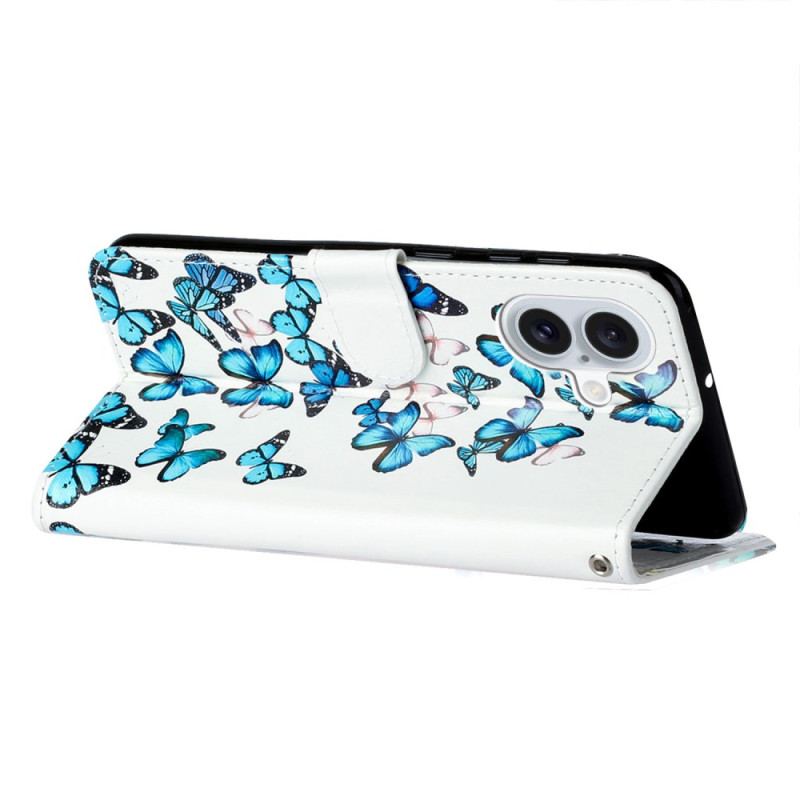 Flip Cover iPhone 16 Plus Blå Sommerfugles Flyvning