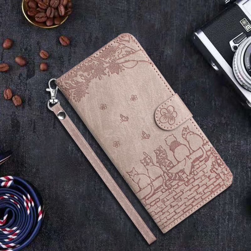 Flip Cover iPhone 16 Plus Kattemønster Med Rem