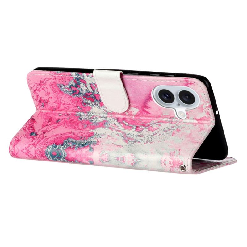 Flip Cover Til iPhone 16 Plus Navy Pink Marmor