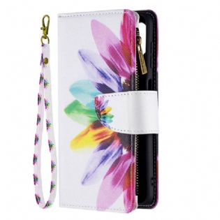 Flip Cover Samsung Galaxy M32 Blomsterlomme Med Lynlås