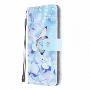 Flip Cover Samsung Galaxy M32 Med Snor Strappy Diamond Sommerfugle