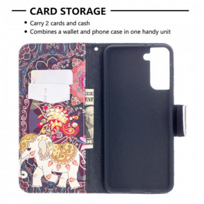 Flip Cover Samsung Galaxy S21 Plus 5G Mandala Med Etniske Elefanter