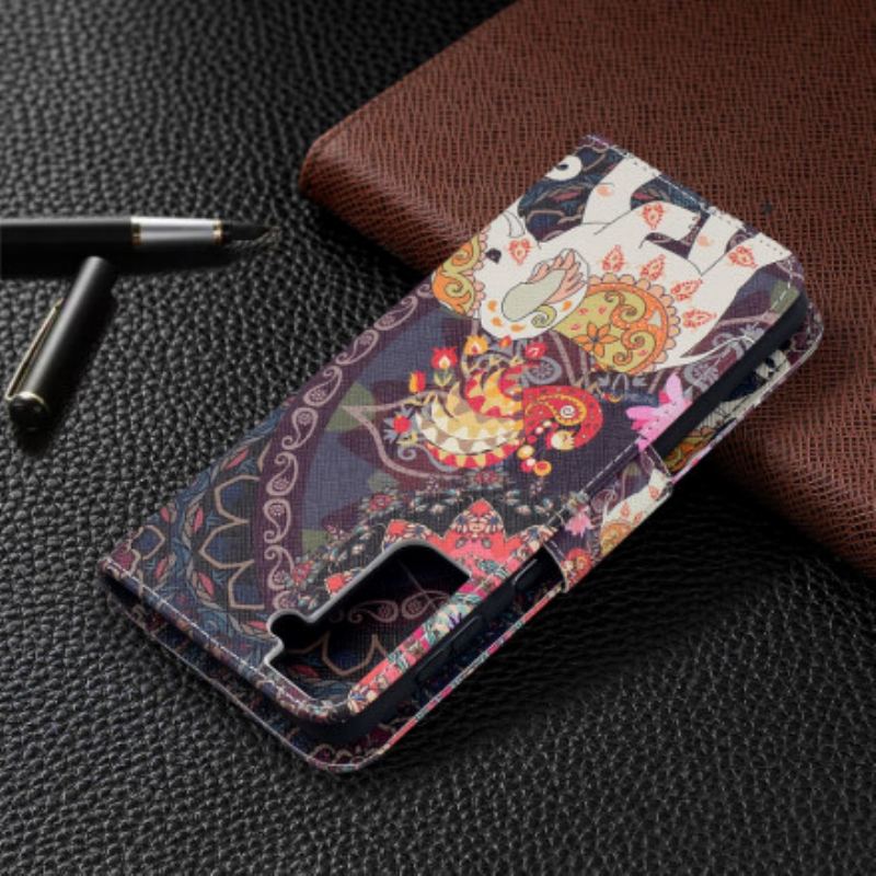 Flip Cover Samsung Galaxy S21 Plus 5G Mandala Med Etniske Elefanter