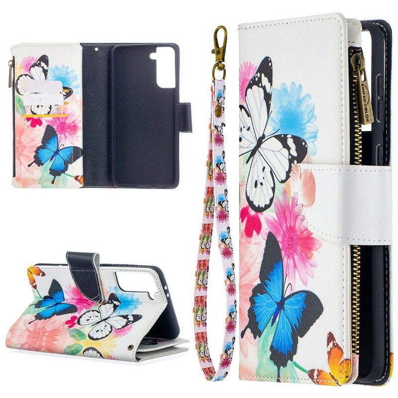 Flip Cover Samsung Galaxy S21 Plus 5G Sommerfugle Lynlåslomme