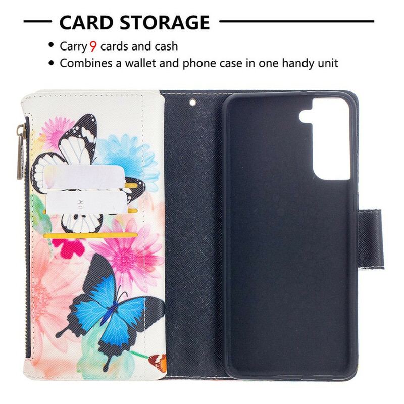 Flip Cover Samsung Galaxy S21 Plus 5G Sommerfugle Lynlåslomme