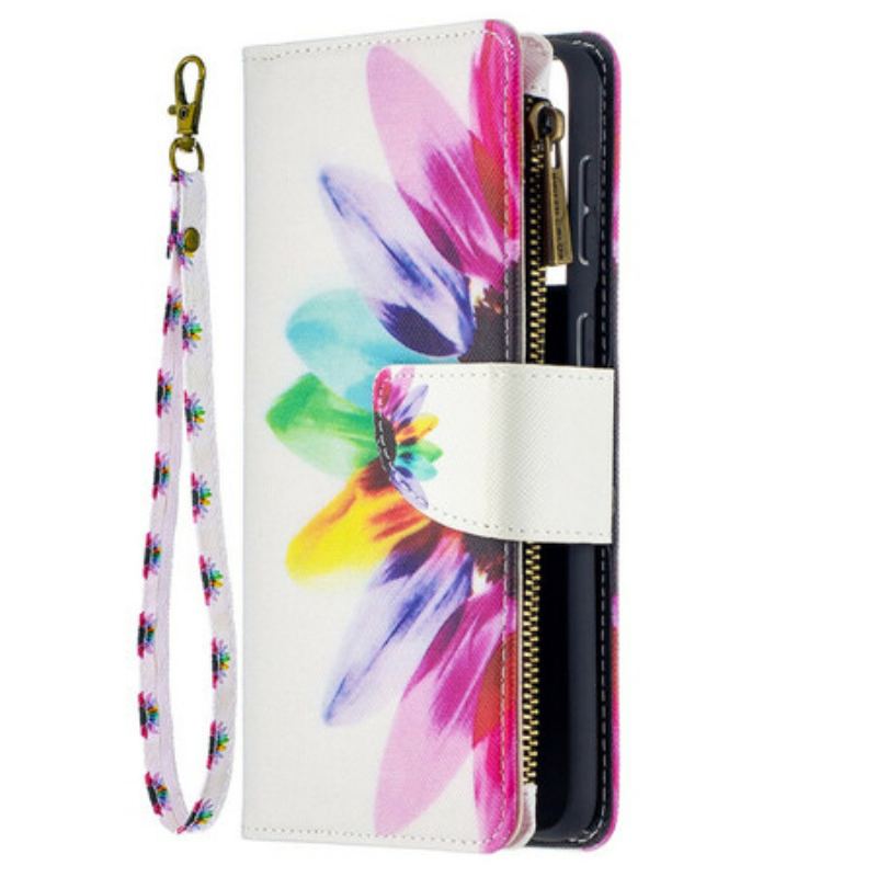 Læder Cover Samsung Galaxy S21 Plus 5G Akvarel Blomsterpose Med Lynlås